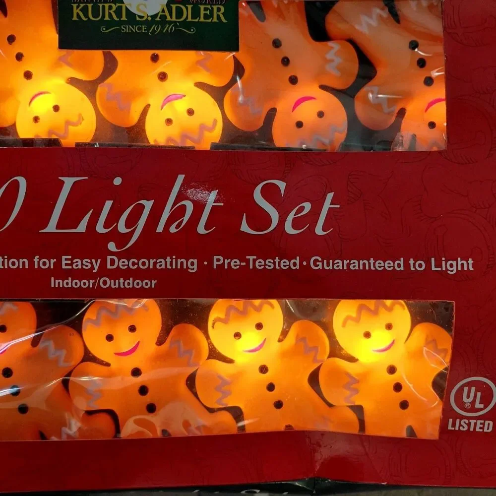 Kurt Adler GINGERBREAD MEN Christmas 10 Light Novelty Set NOS